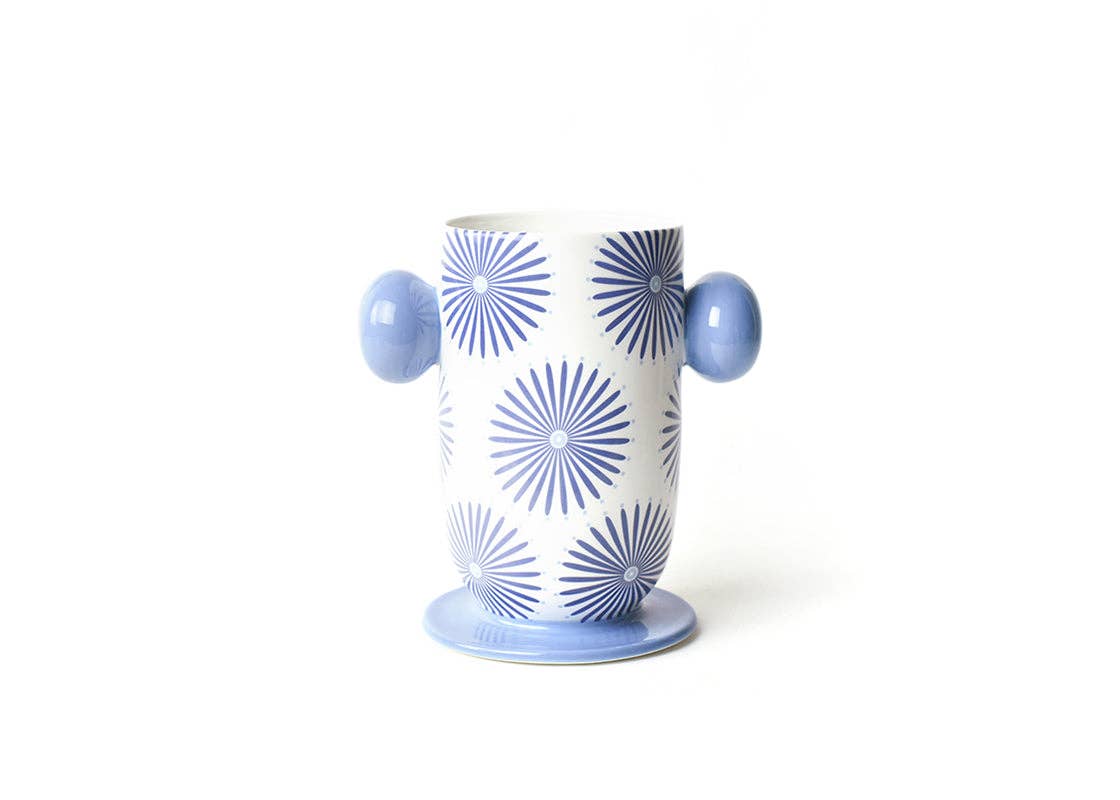 Iris Blue Large Cylinder Vase with Knob Handles
