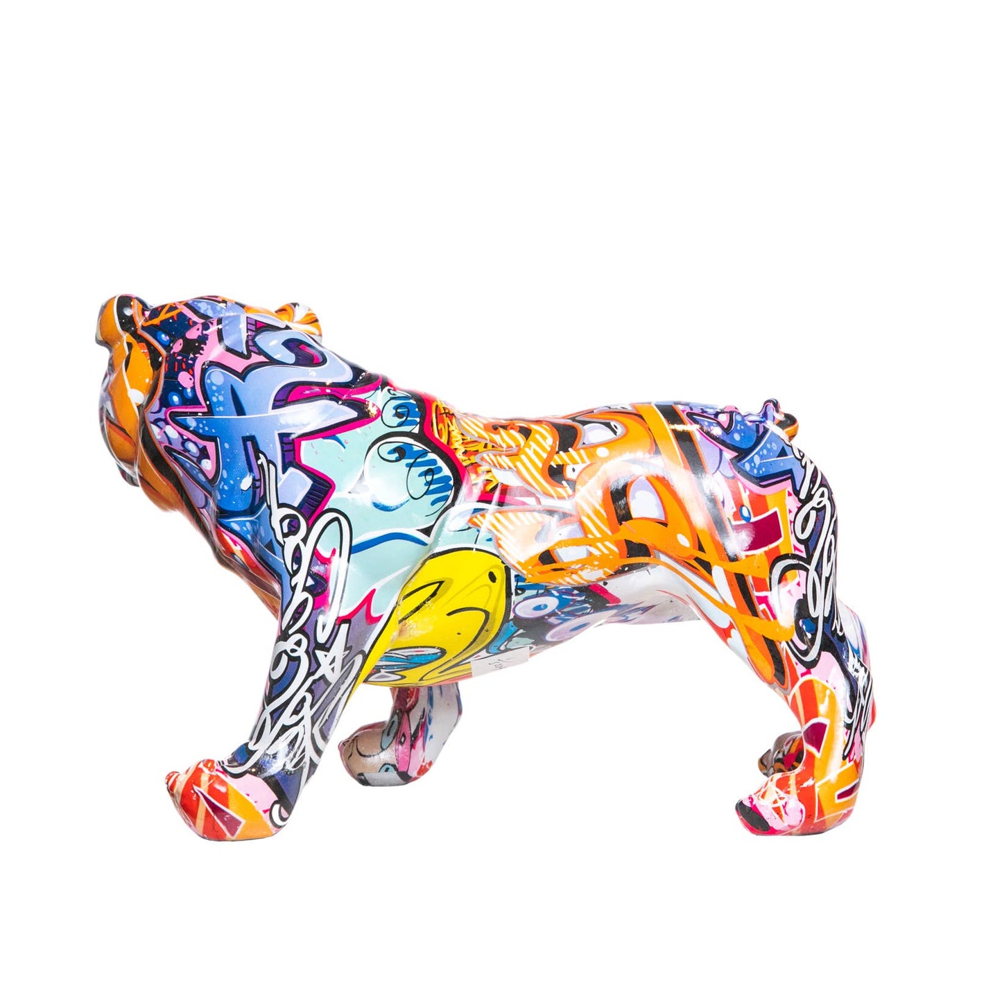 Hand Painted Street Art Bulldog Standing Sculpture- 11" long