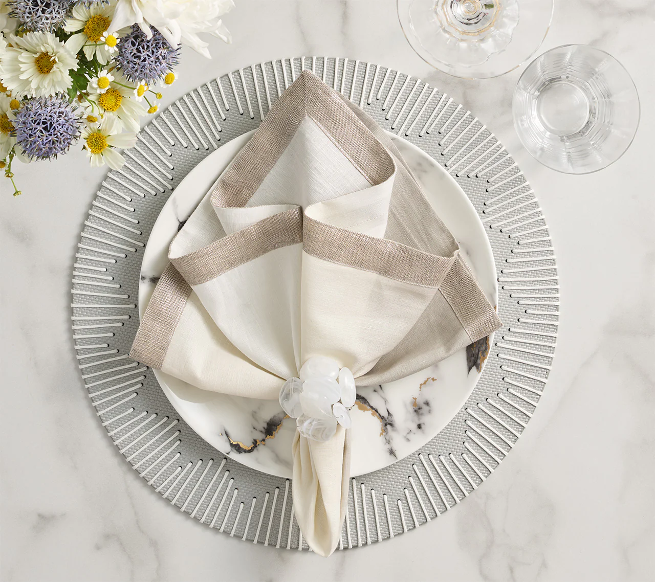 Sea Stone Napkin Ring in White, Set of 4