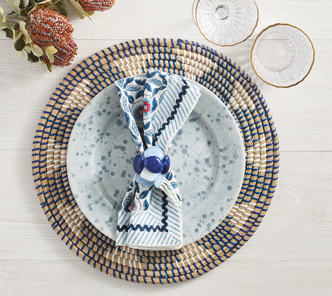 Sea Stone Napkin Ring, Navy, Set of 4