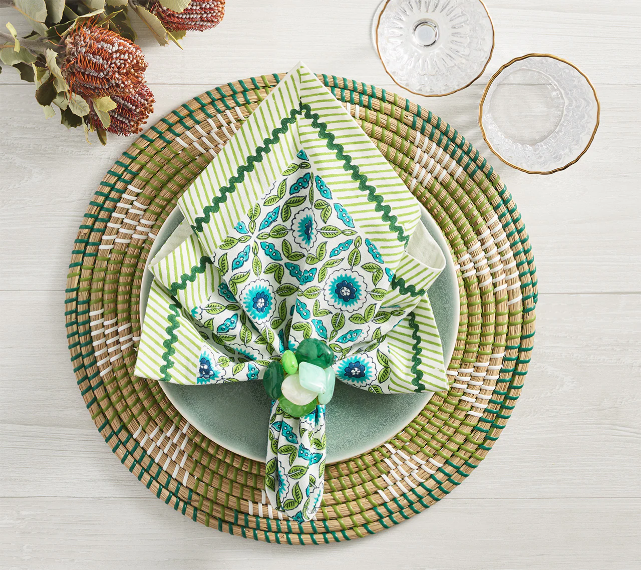 Marjorelle Napkin, White/Blue/Green Set of 4