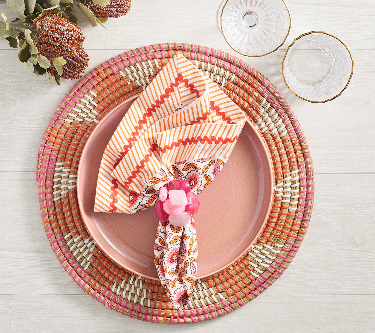 Marjorelle Napkin, White/Pink/Orange Set of 4