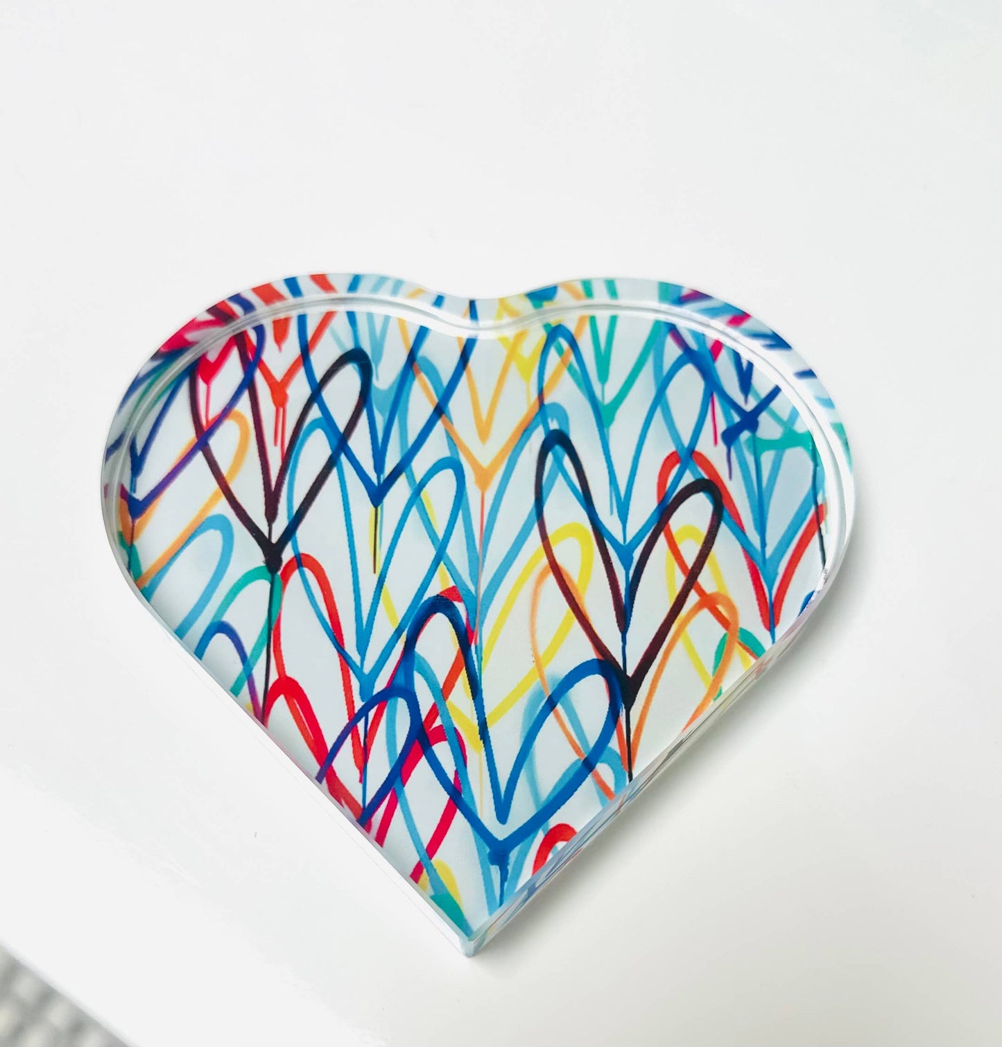 Colorful Graffiti Hearts Crystal Heart Paperweight