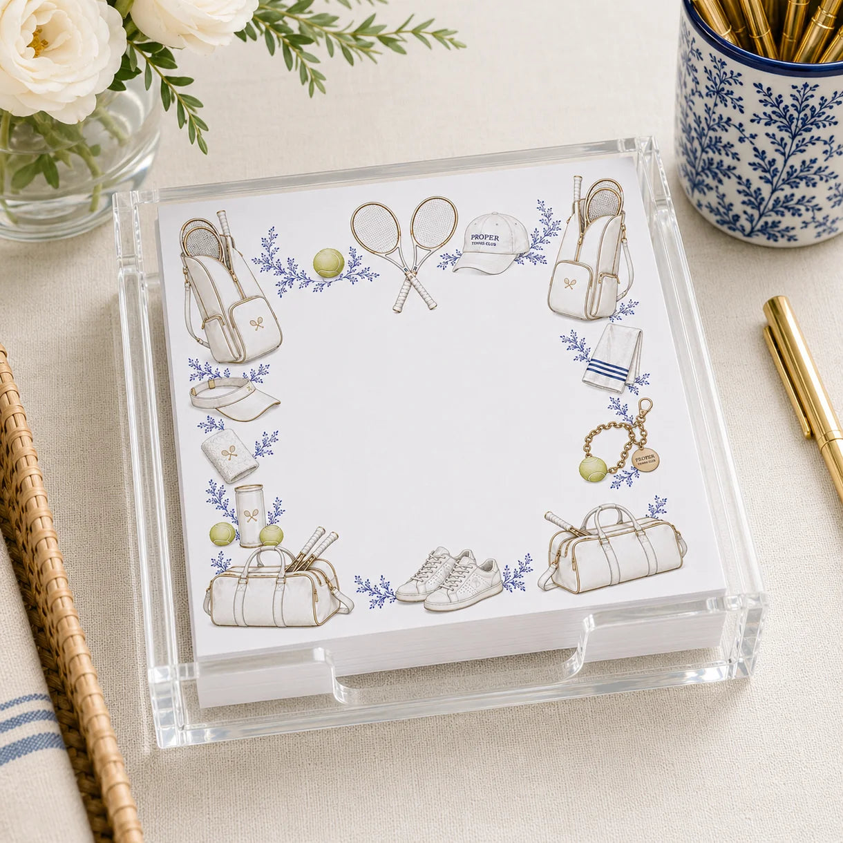 Notepaper in Acrylic Holder, Proper Tennis