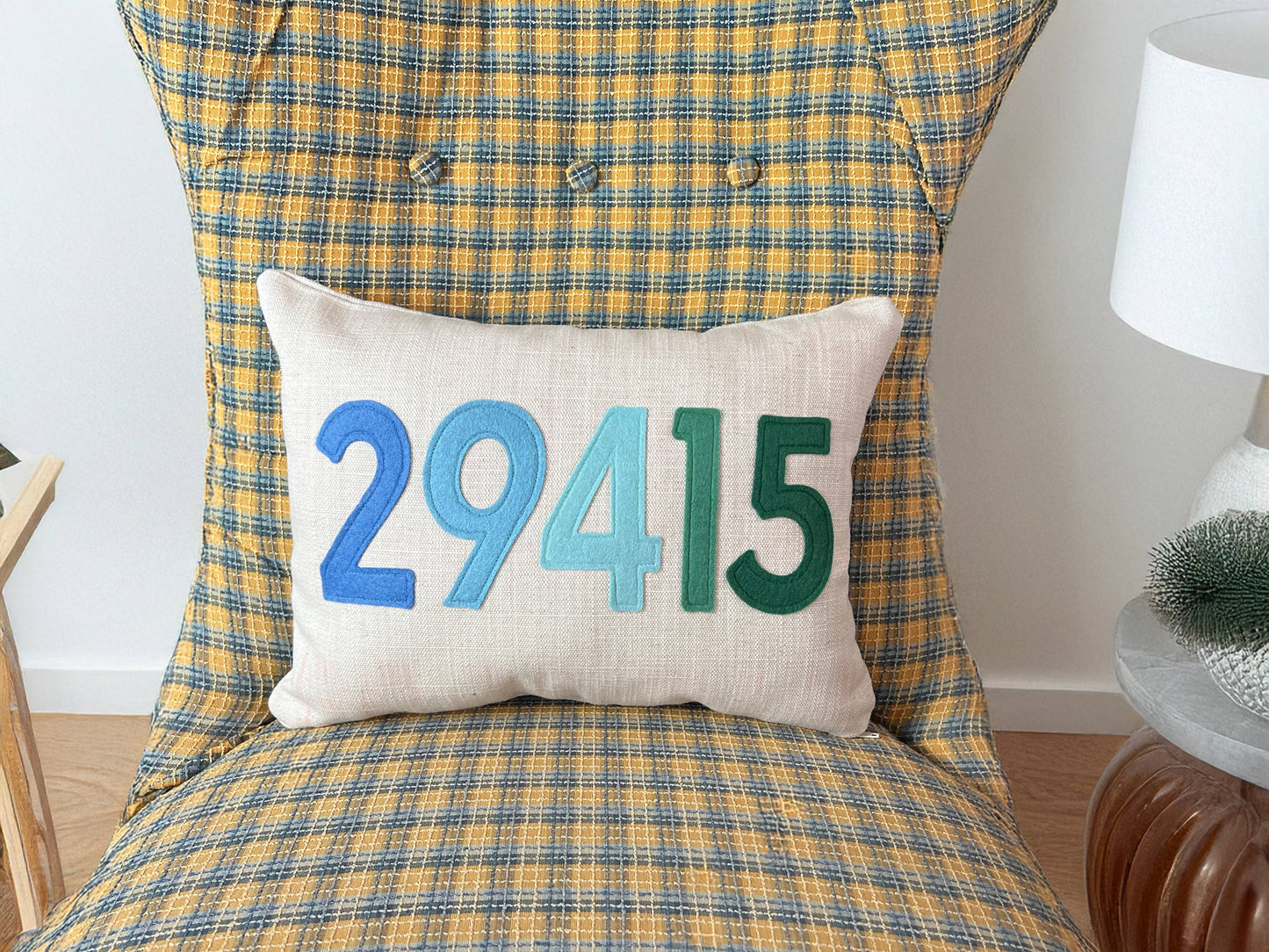 Rye Zip Code Pillow / Cool Blues