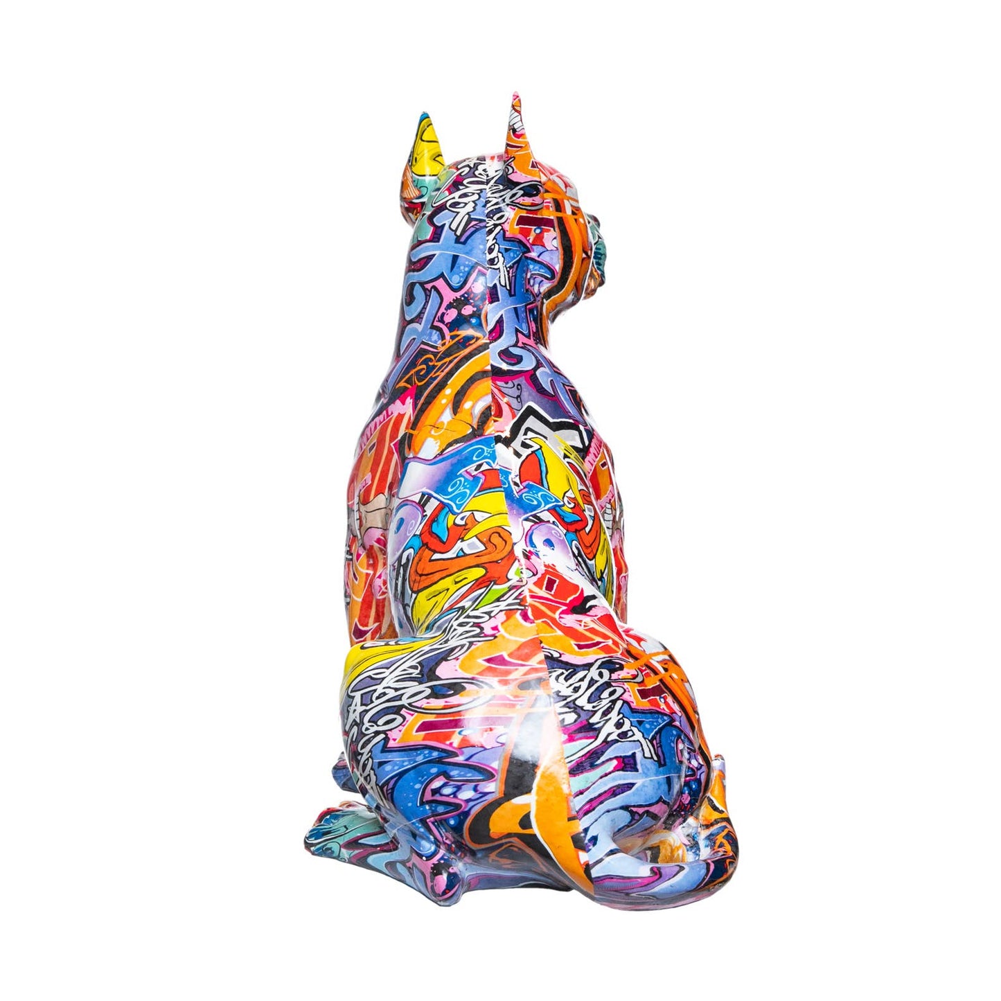 Hand Painted Pitbull Street Art Dog Sculpture - 16" tall