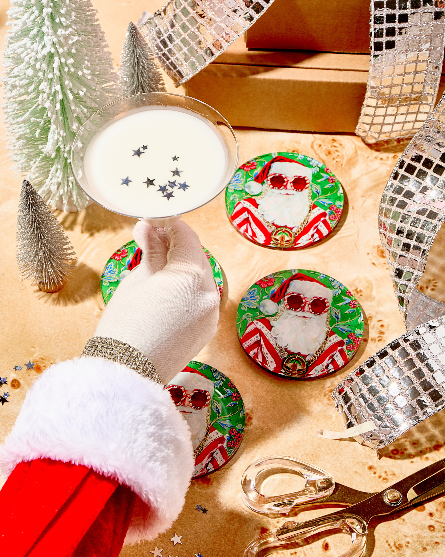 Swanky Santa Acrylic Coaster: Boxed Set of 4