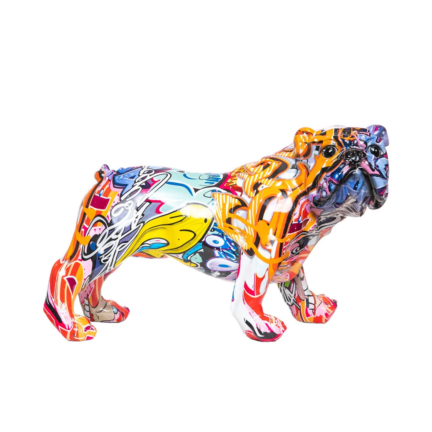 Hand Painted Street Art Bulldog Standing Sculpture- 11" long