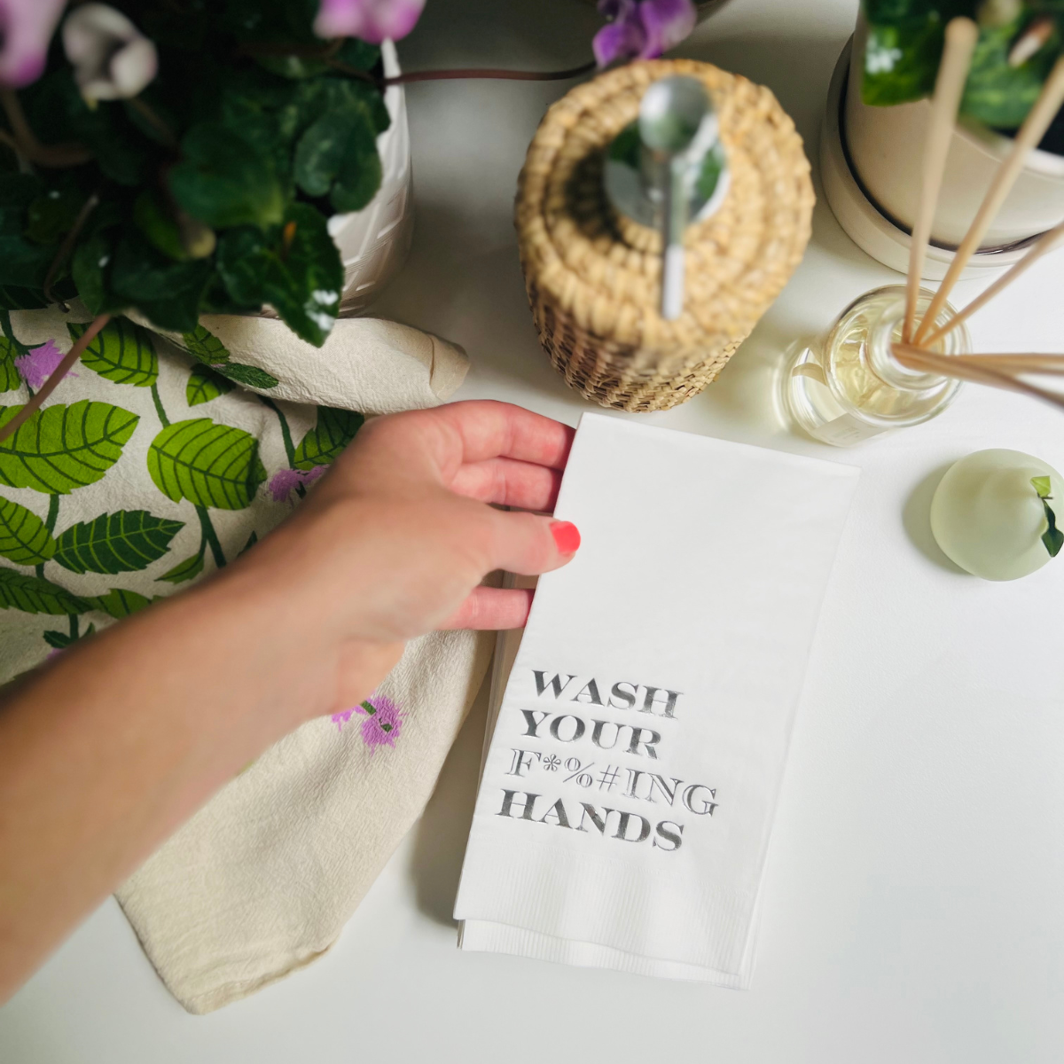 Wash Your F*%#ING Hands Paper Guest Towels: Silver