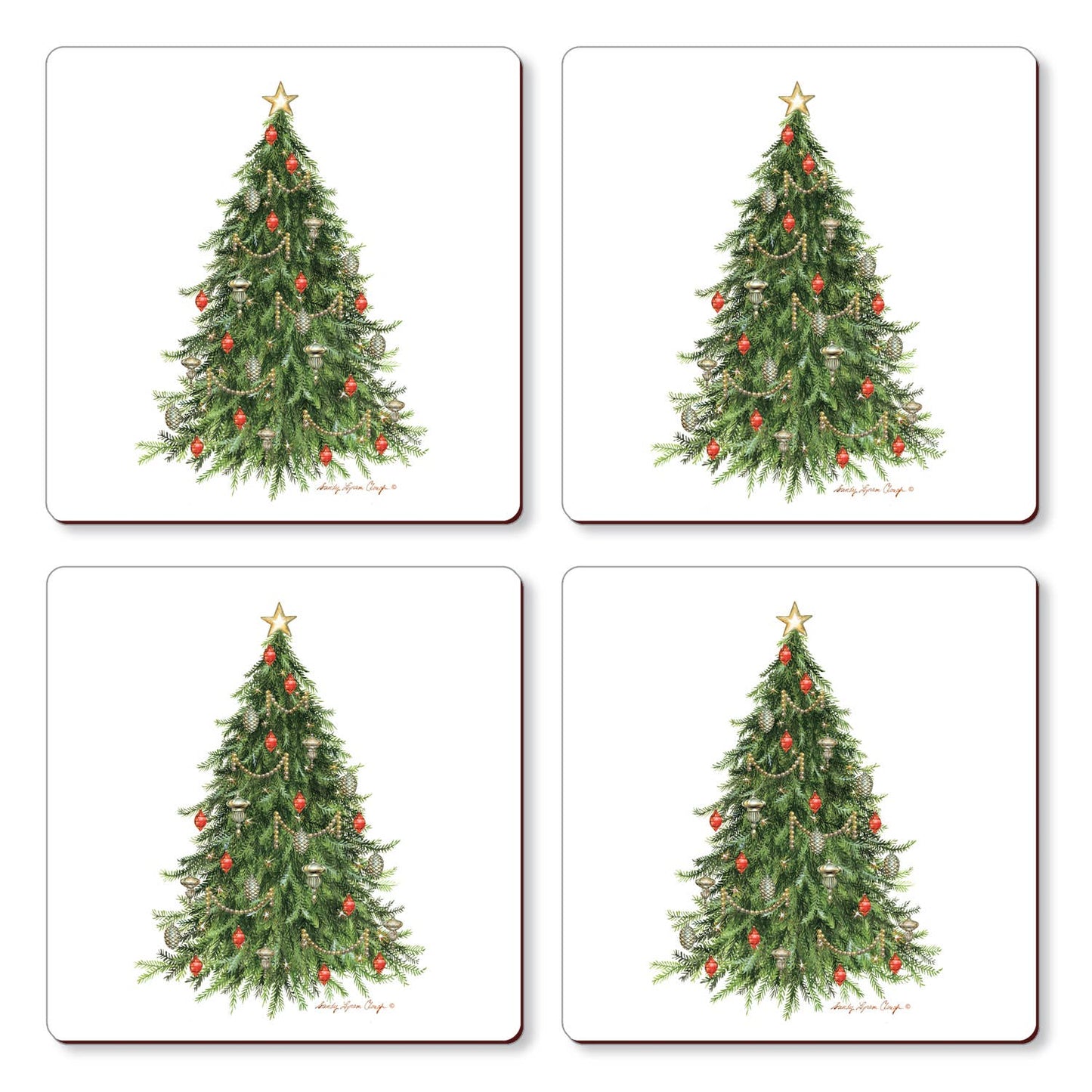 Cala Home O' Christmas Tree Decorative Hardboard Coaster 4pk