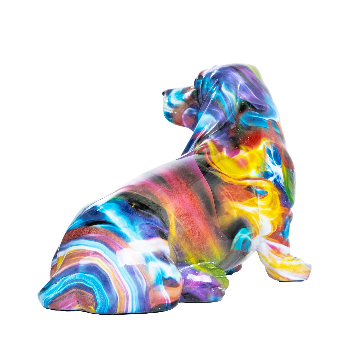 Hand Painted Smoke Art Basset Hound Sculpture - 10" long