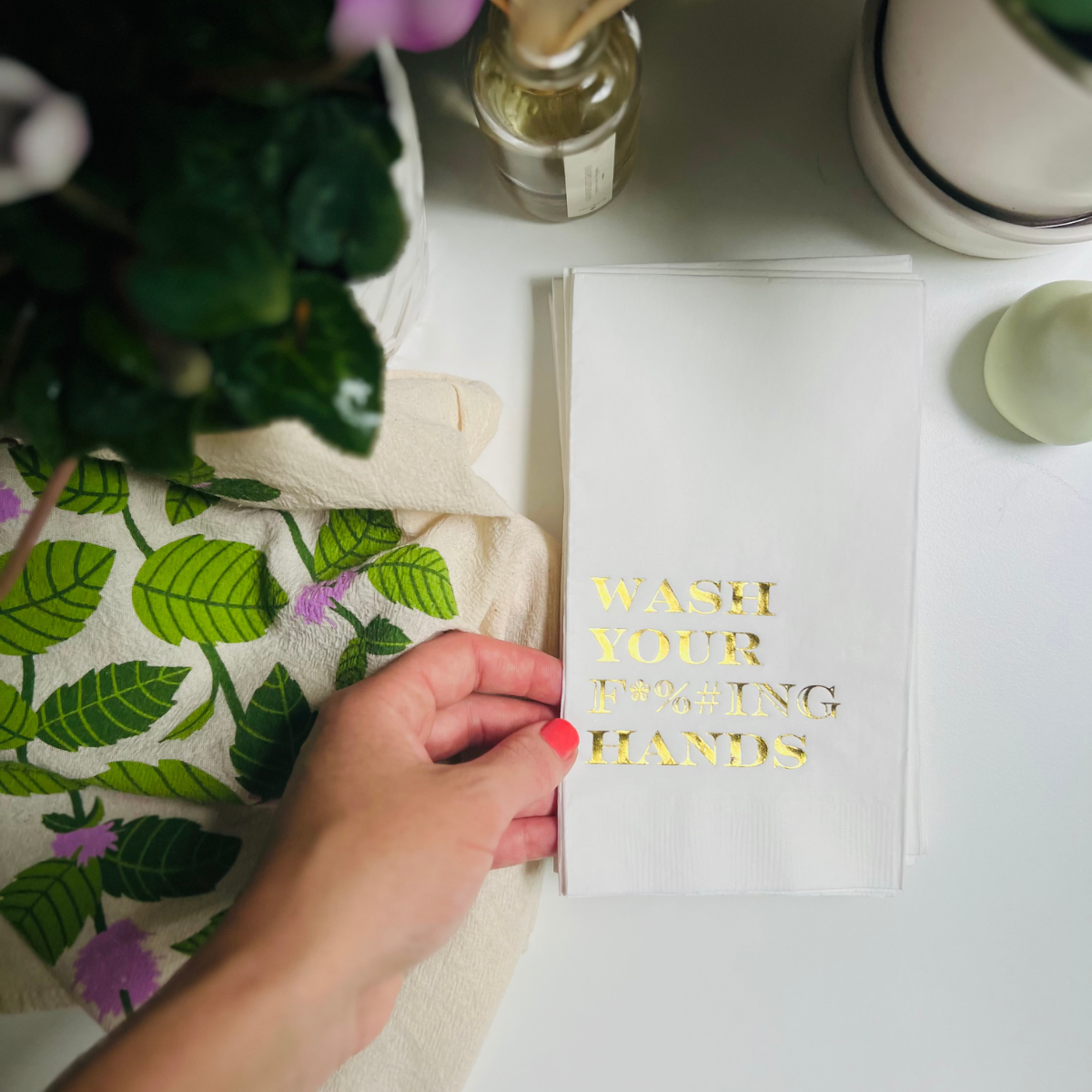 Wash Your F*%#ING Hands Paper Guest Towels: Silver