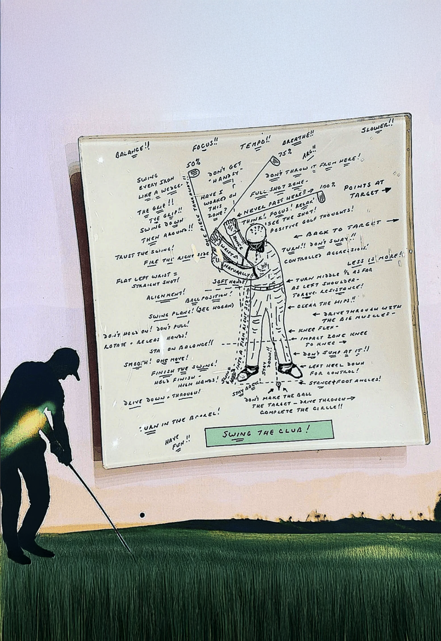 Golf Sketch Swing The Club Decoupage Glass Tray: 6"X 6"