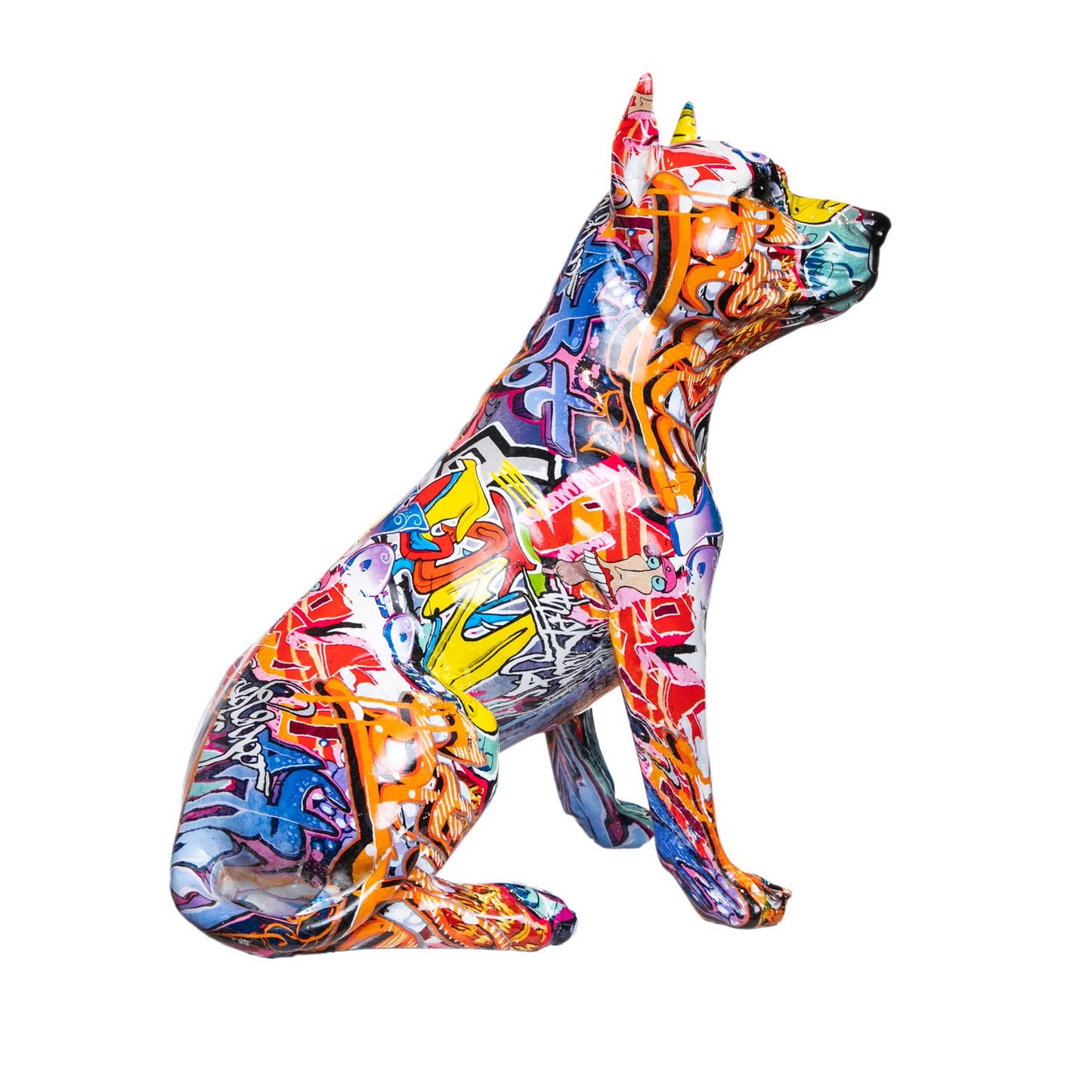 Hand Painted Pitbull Street Art Dog Sculpture - 16" tall
