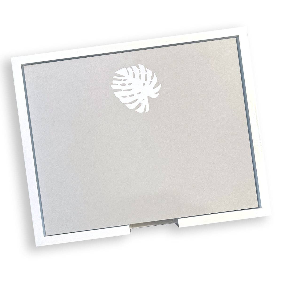 Large White Foil Leaf Notepad: Blue