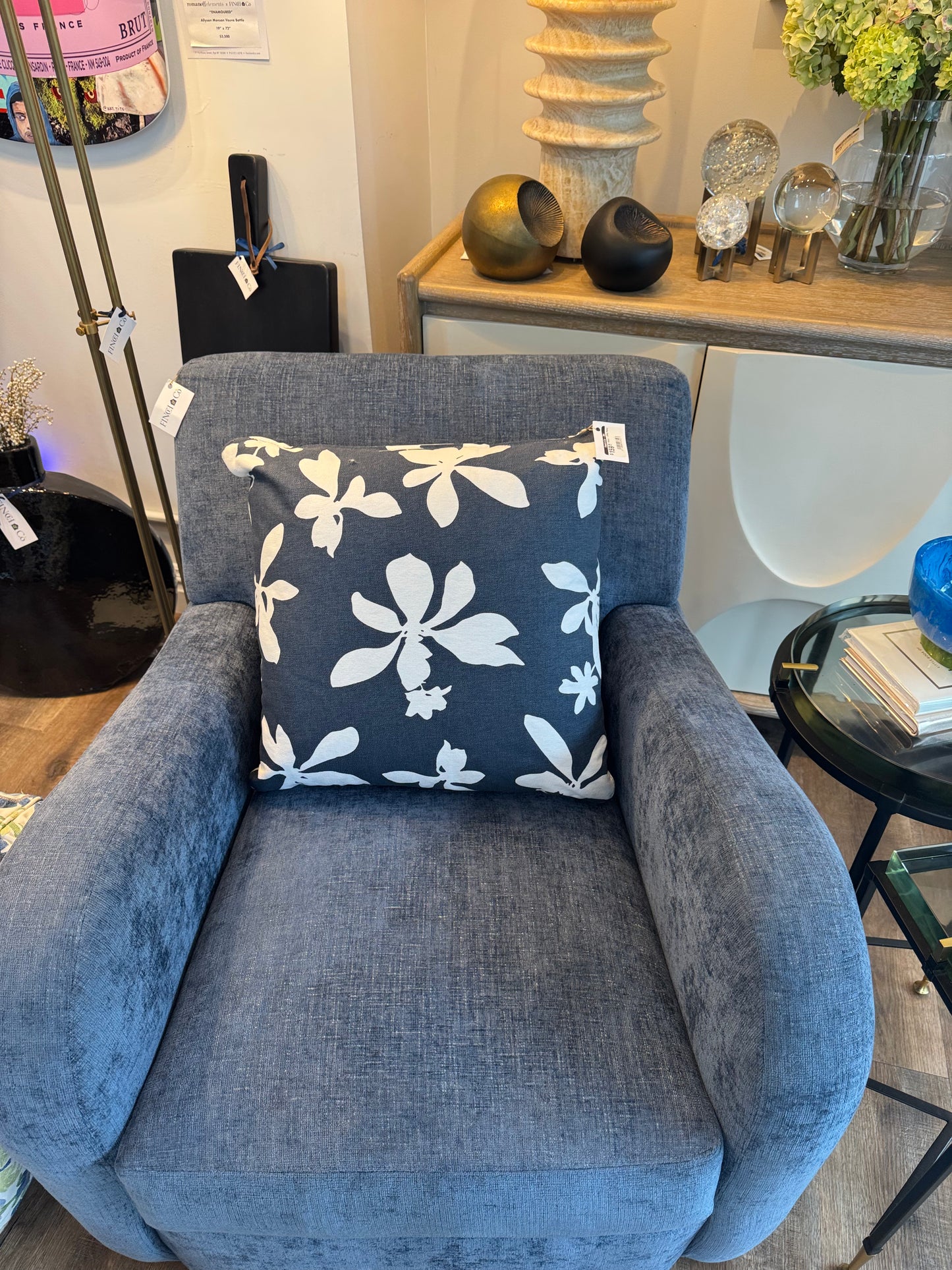 KE20 Jillian Navy Pillow, 20" x 20"