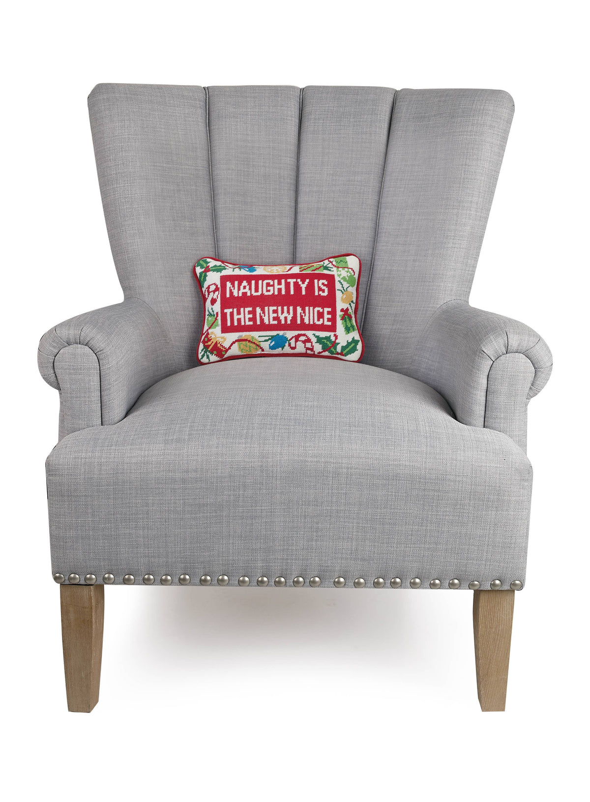 Naughty New Nice Embroidered Pillow