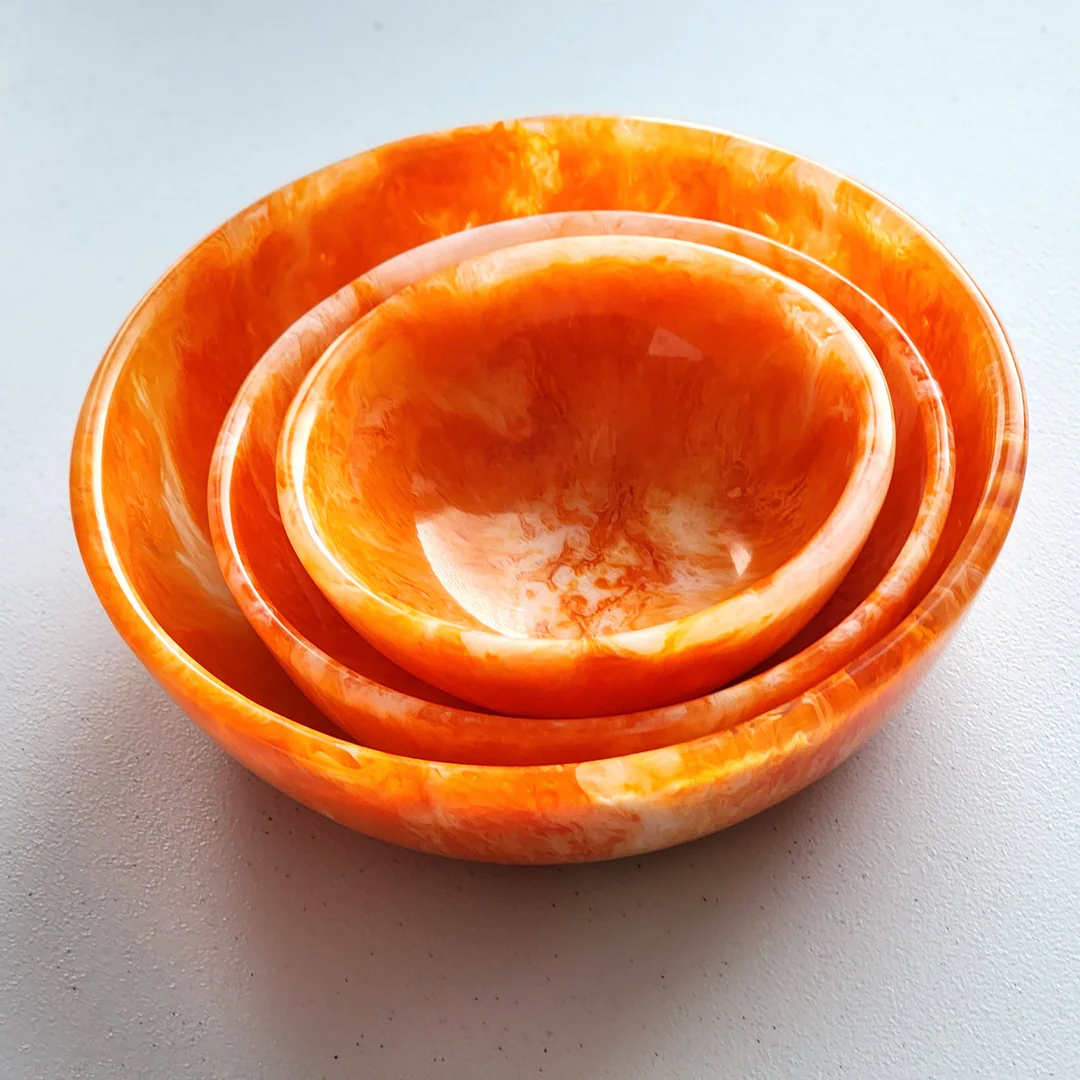 Serving Bowls Set of 3 Orange Resin