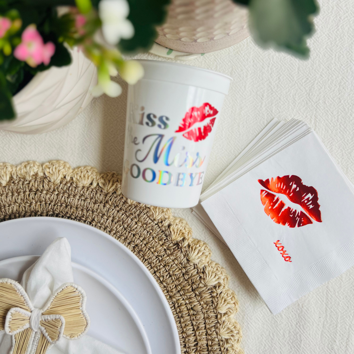Kiss XOXO Cocktail Paper Napkins | Valentine's Day Decor