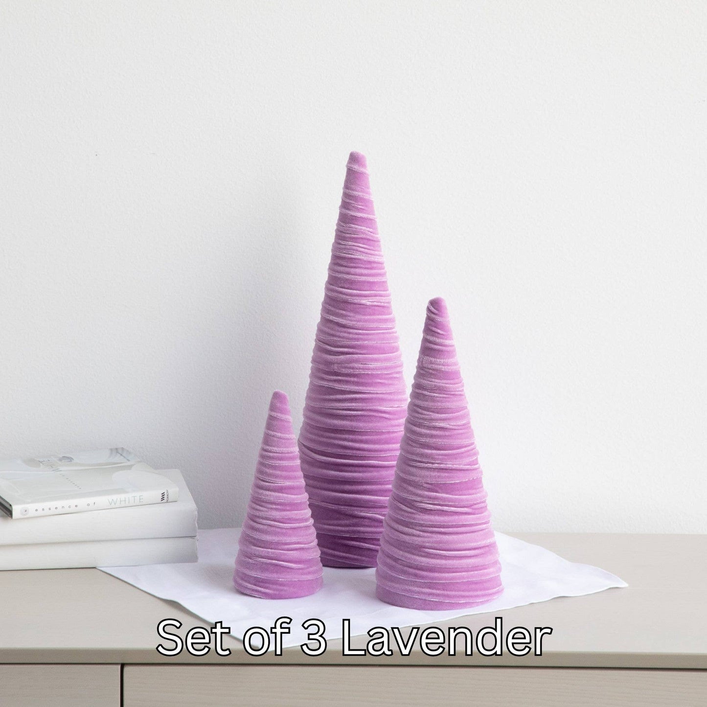 Cones Velvet Set of 3 Tablescape Mantel Best 25 Colors: Green