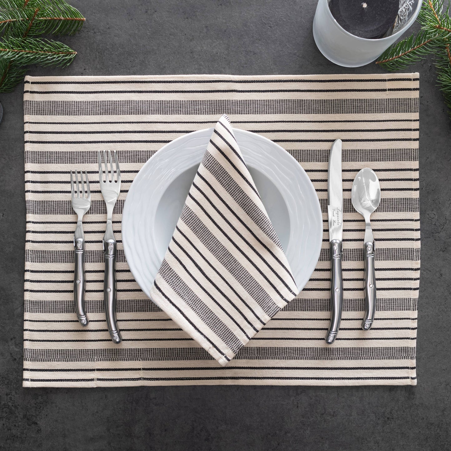 Black & Cream Striped Napkins/ Set of 4