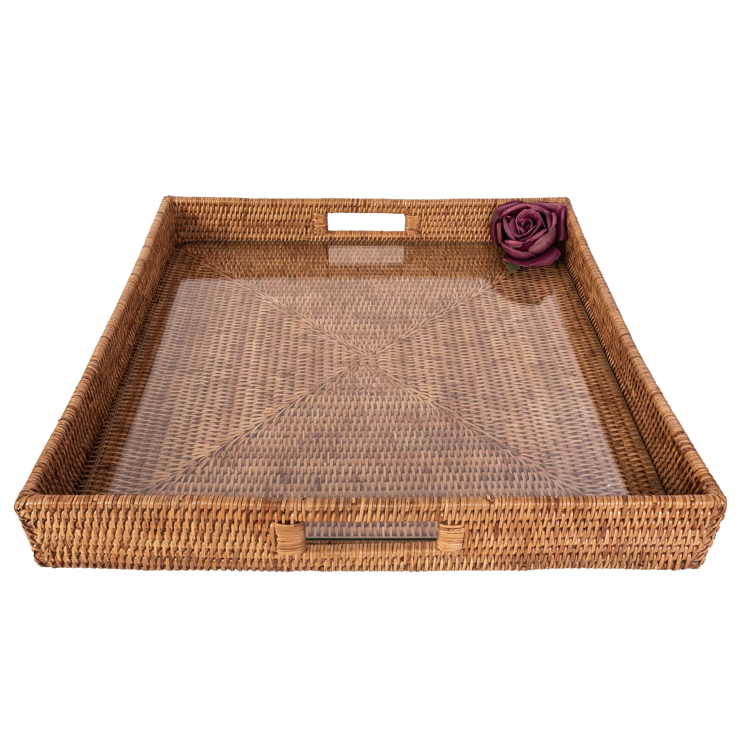 Square Serving Tray - Ottoman with Cutout Handles