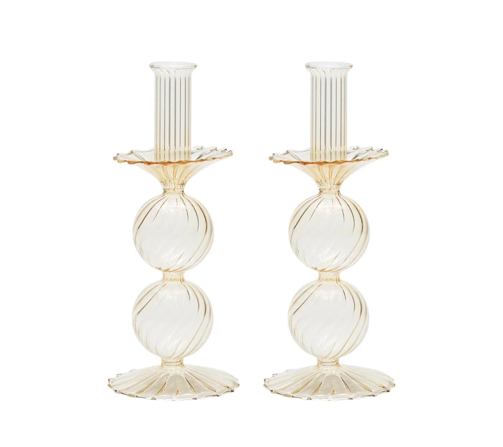 Bella Short Candle Holder in Champagne, Set of 2 in a Box