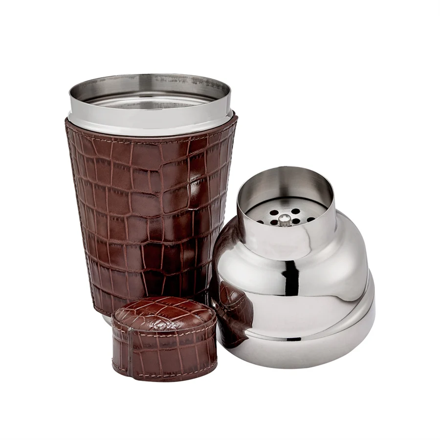 Cocktail Shaker Brown Croc Embossed Leather