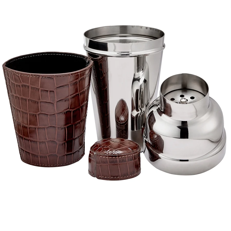 Cocktail Shaker Brown Croc Embossed Leather