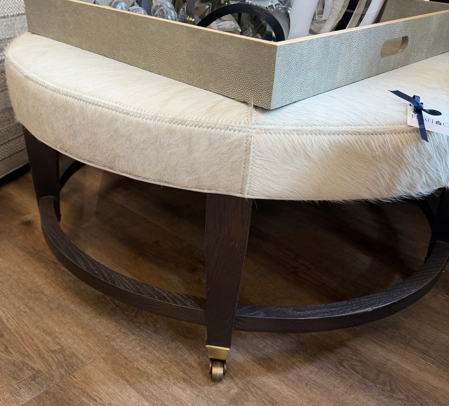 Leather Ottoman and a Half / White Hide