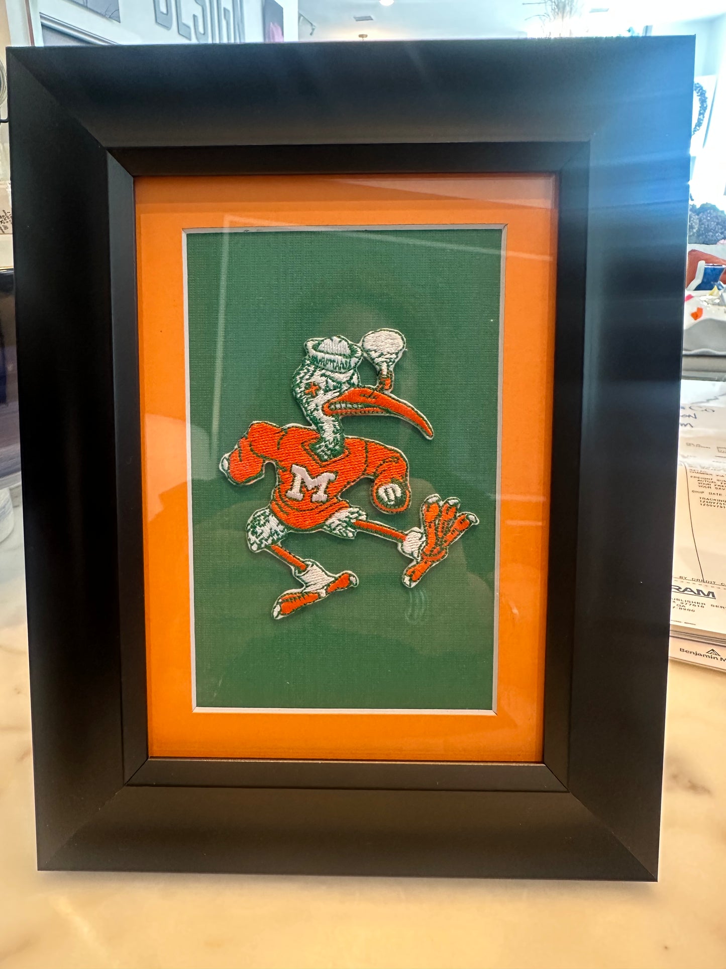 Vintage Miami Hurricane framed patch