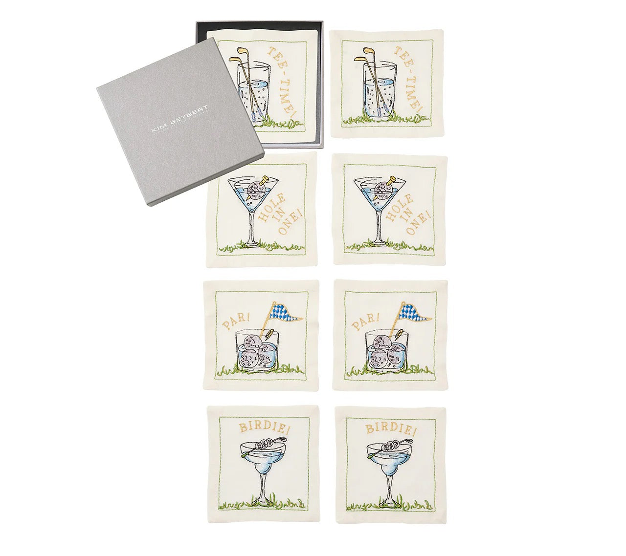 Tee Time Cocktail Napkin in White & Multi, Set of 8