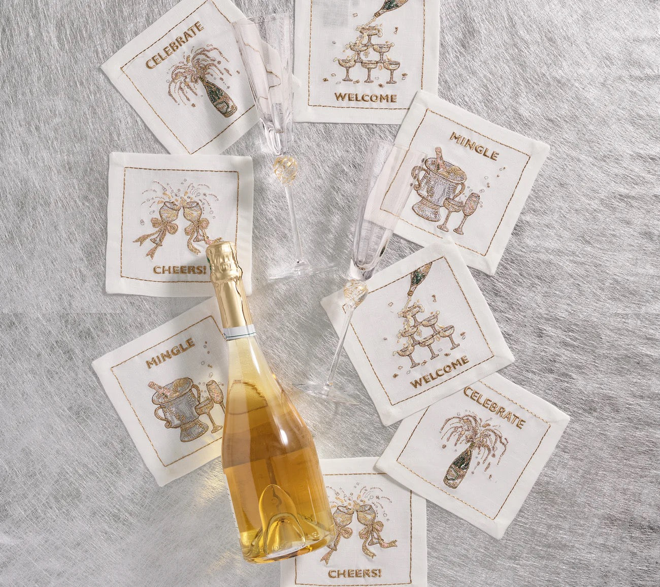 Cheers Cocktail Napkin in White & Multi, Set of 8