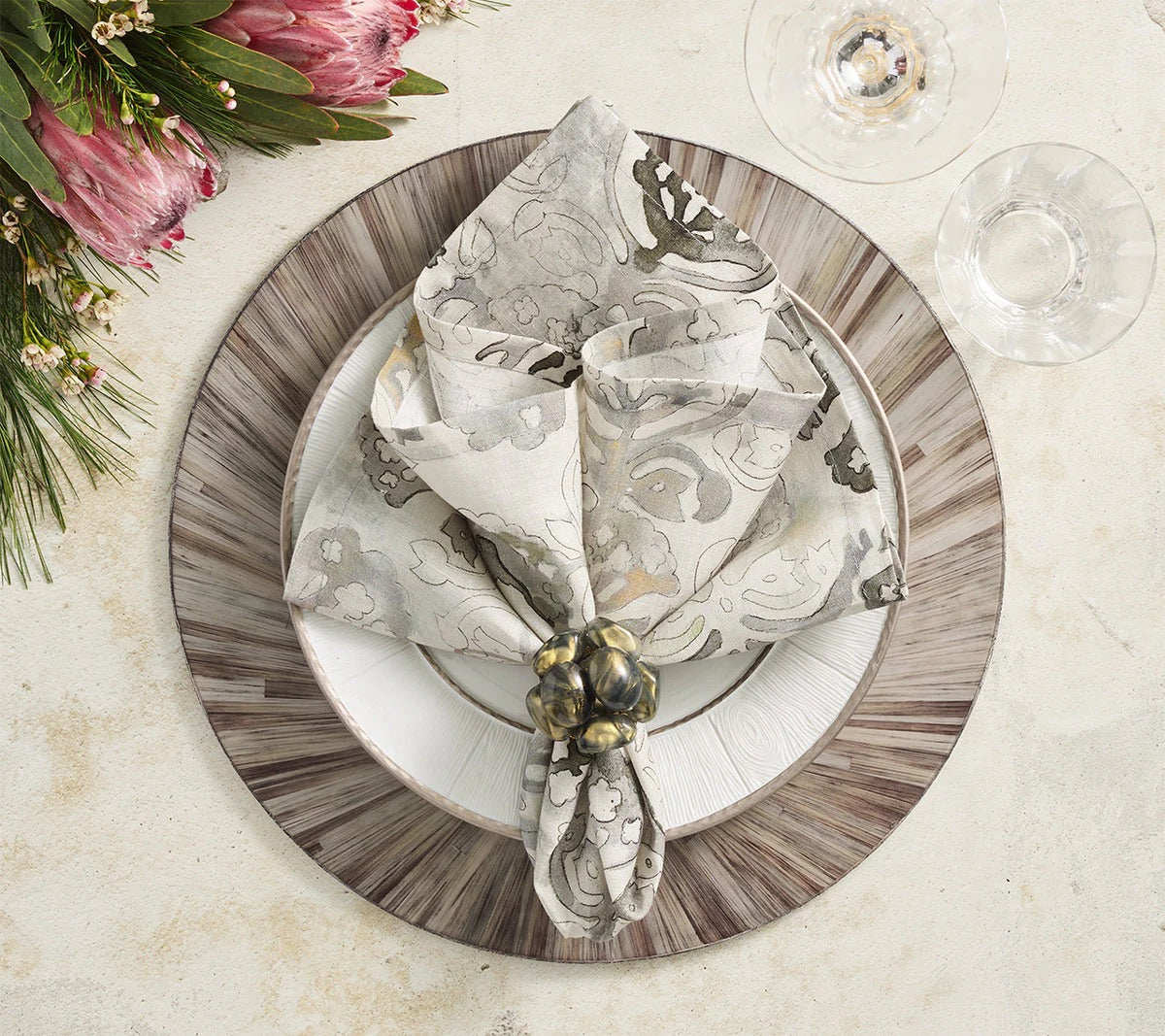 Bonton Gray & Gold Napkin Ring, Set of 4