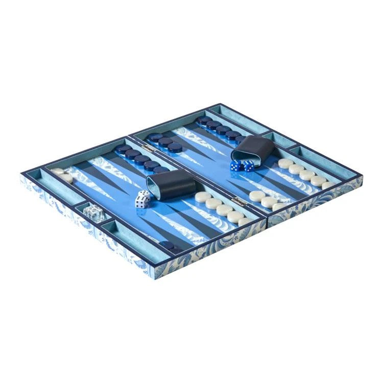 Blue Lacquer Backgammon Set