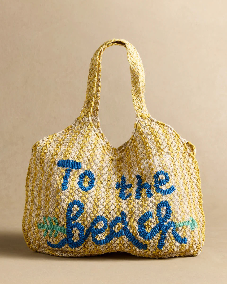 Drew Yellow Stripe To the Beach Jute Tote