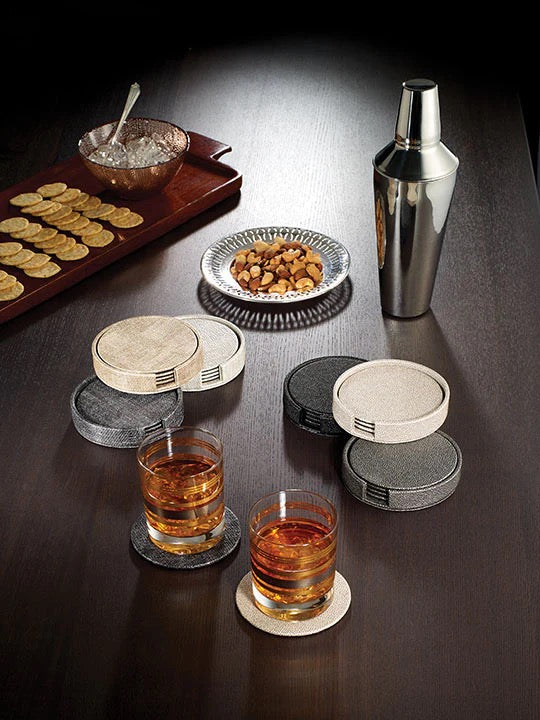 Skate Boxed Round Coaster Set of 4 with Holder - Champagne