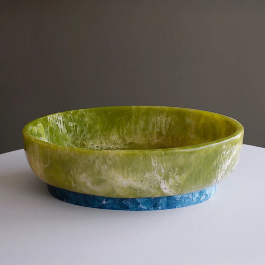 RESIN Rio Large Oval Bowl with Base (Green and Blue)