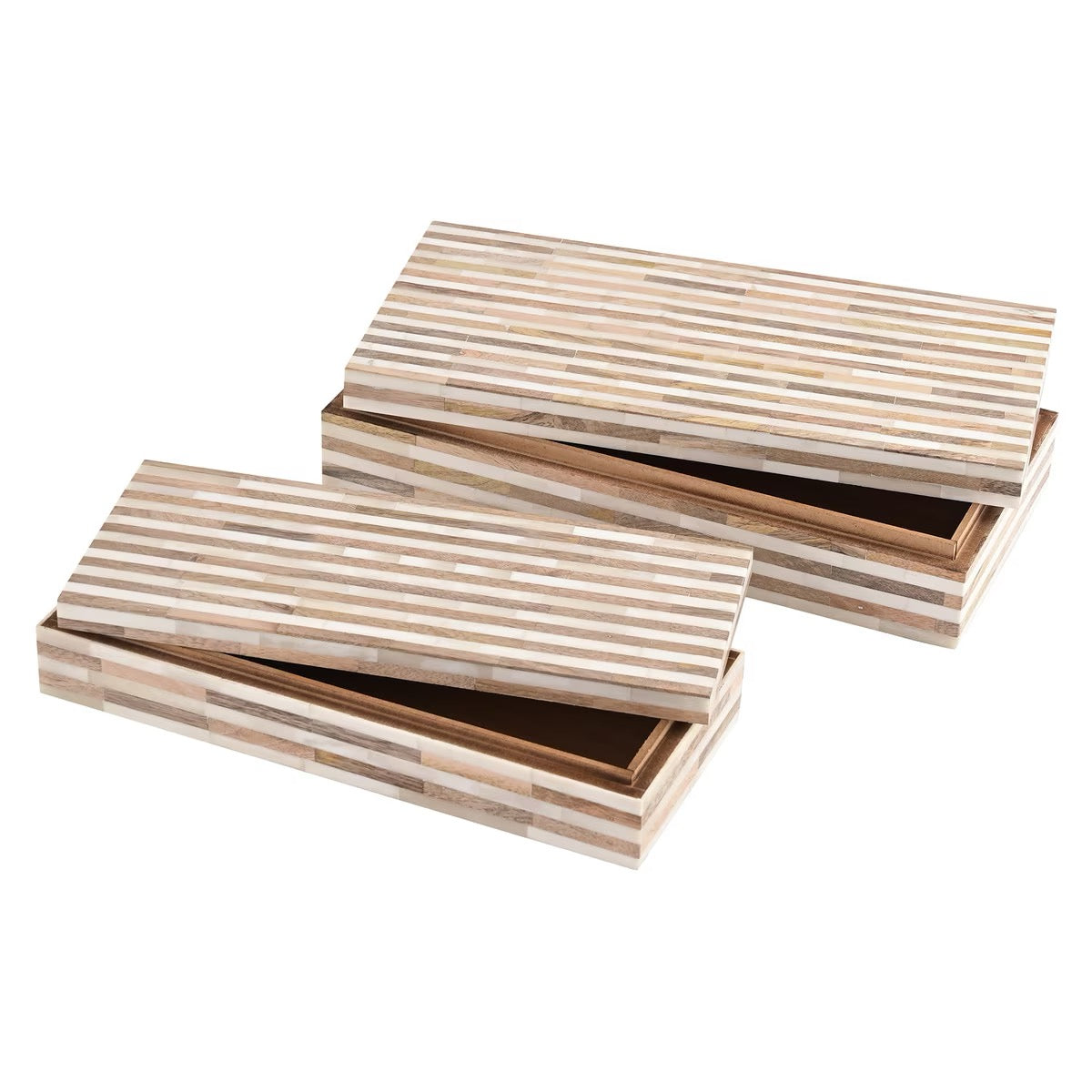 Wood and Bone Decorative Boxes, S/2 Natural and White