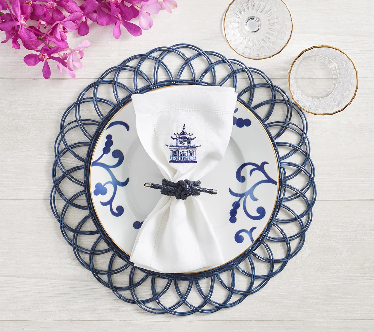 Rope Knot Napkin Ring in Navy, Set of 4