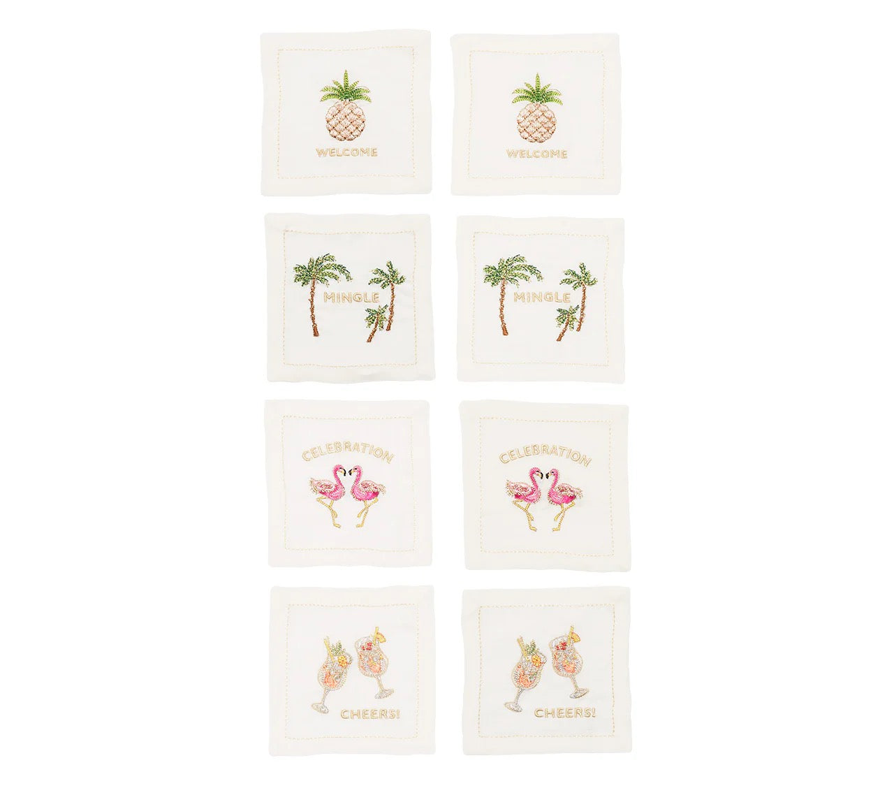 Mingle Cocktail Napkin in White & Multi, Set of 8