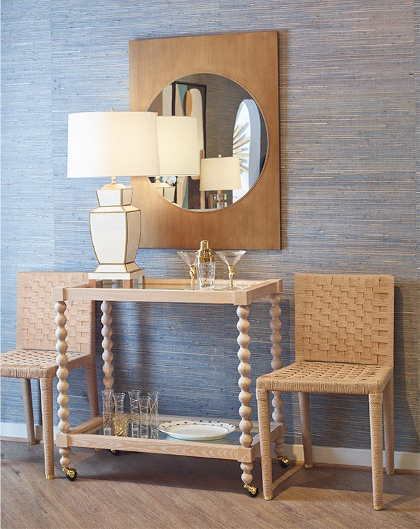 Isadore Co Bobbin Style Bar Cart in Light Cerused Oak