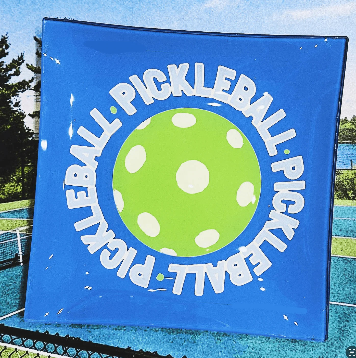 Pickleball Royal Blue Decoupage Glass Tray 6 x 6