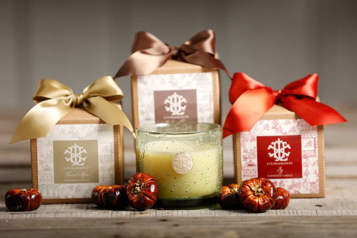 Harvest Moon 13 oz Candle in Green Glass w/ Bow