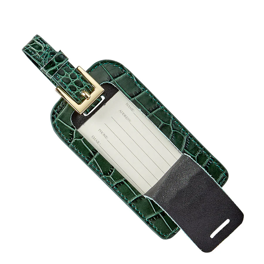 Luggage Tag / Emerald Crocodile Print Leather