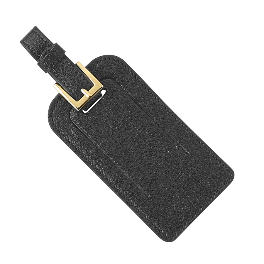 Luggage Tag / Black Goatskin Leather