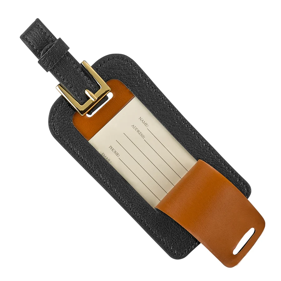 Luggage Tag / Black Goatskin Leather