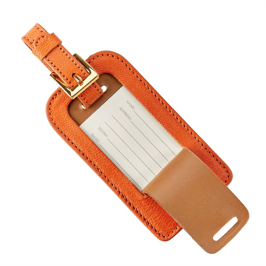 Luggage Tag / Orange Goatskin Leather