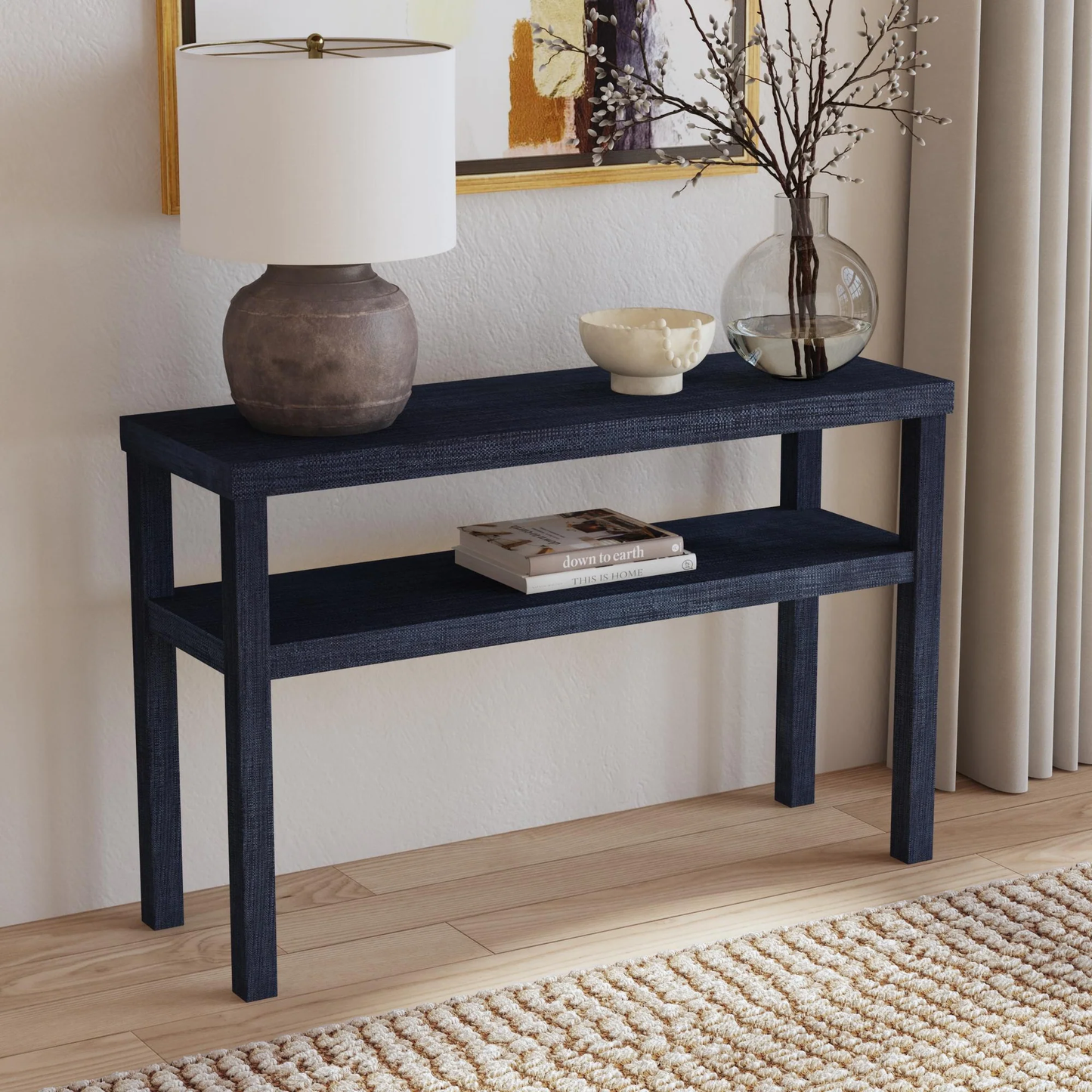 Gia Raffia Console Table - Navy