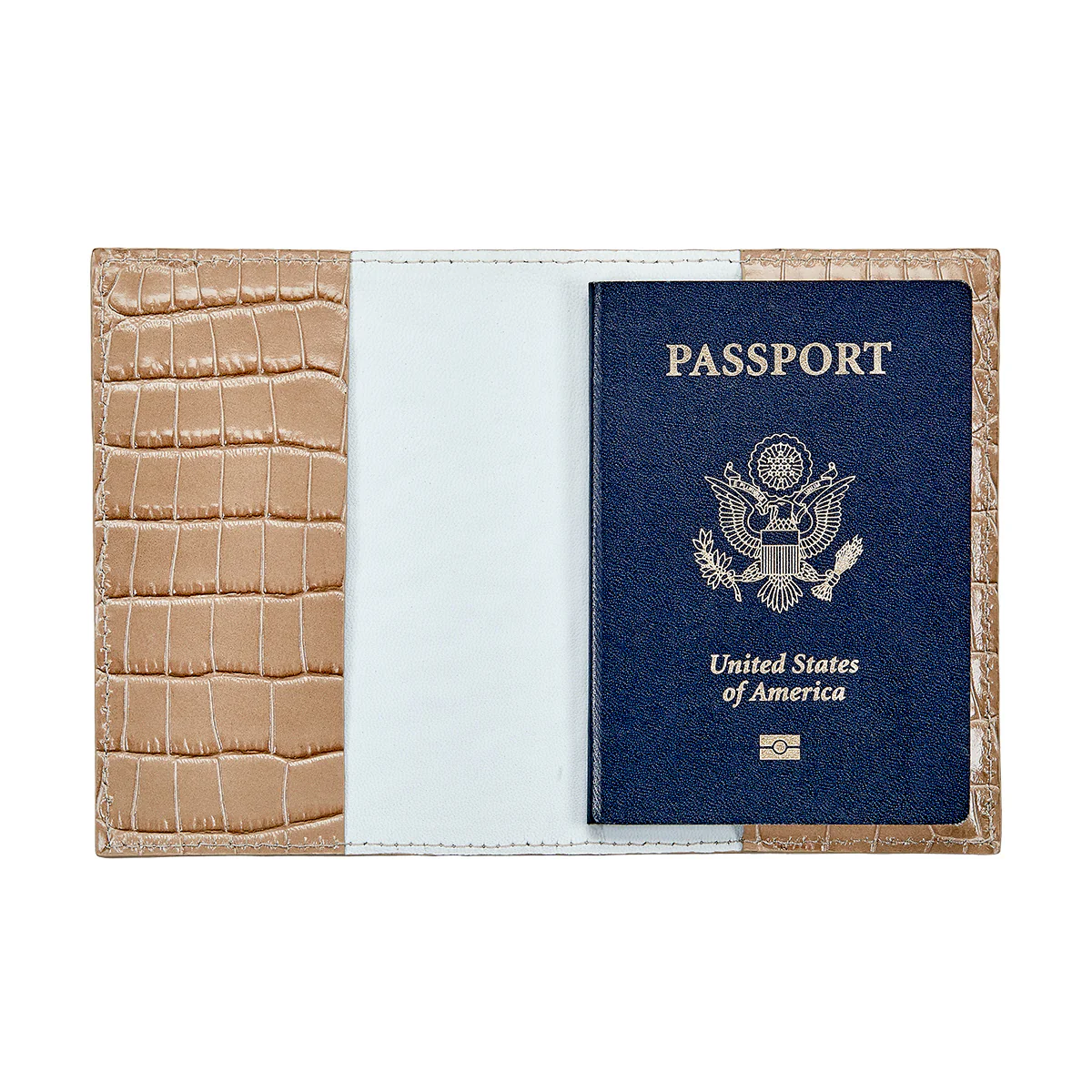 Passport Cover / Stone Crocodile Print Leather